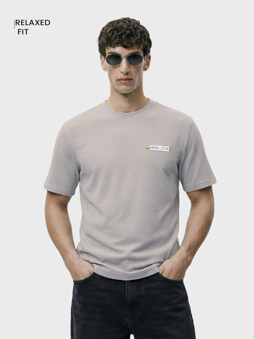 Men's Grey Relaxed Fit Solid Casual T-Shirts
