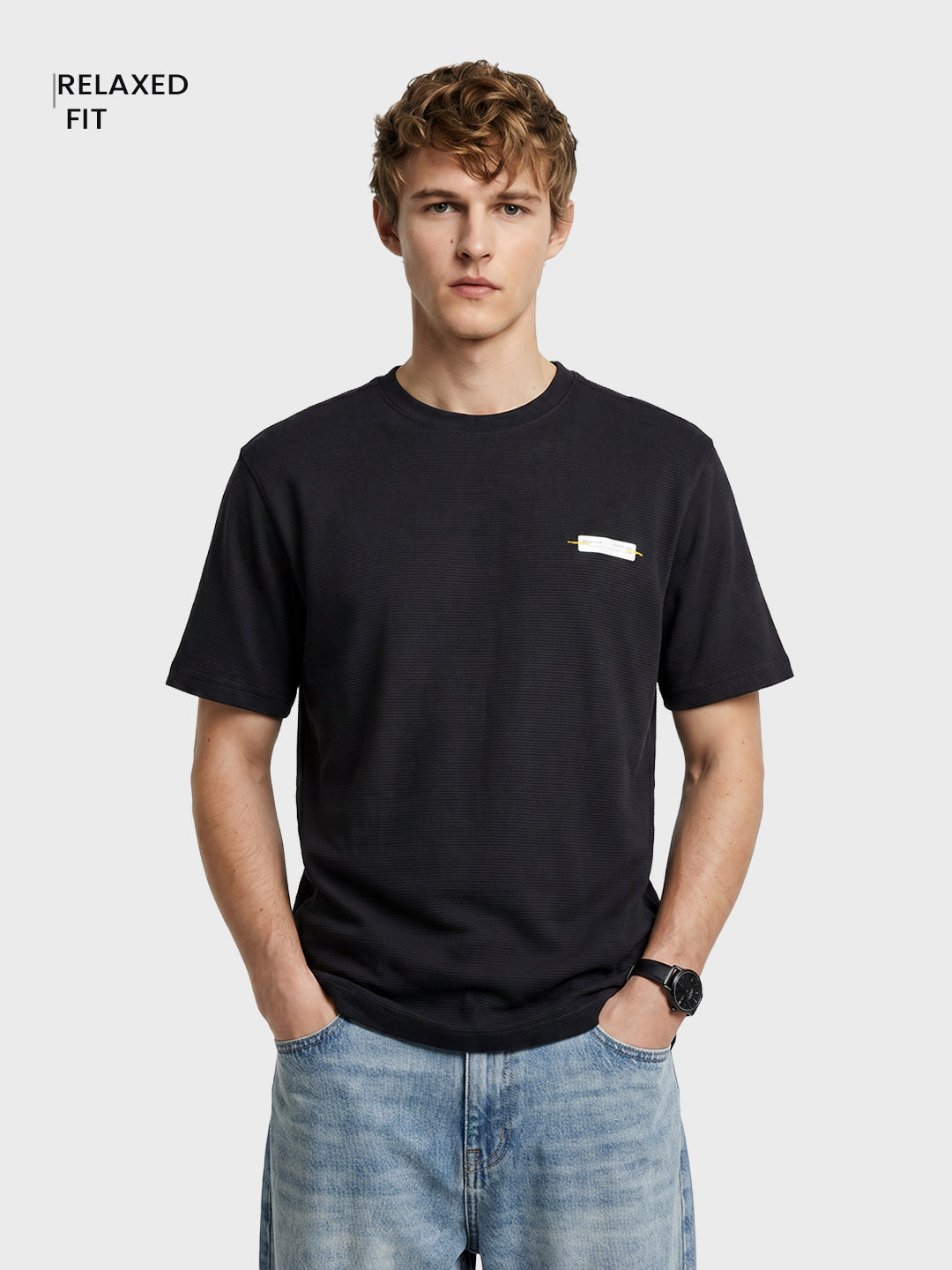 Men's Black Relaxed Fit Solid Casual T-Shirts