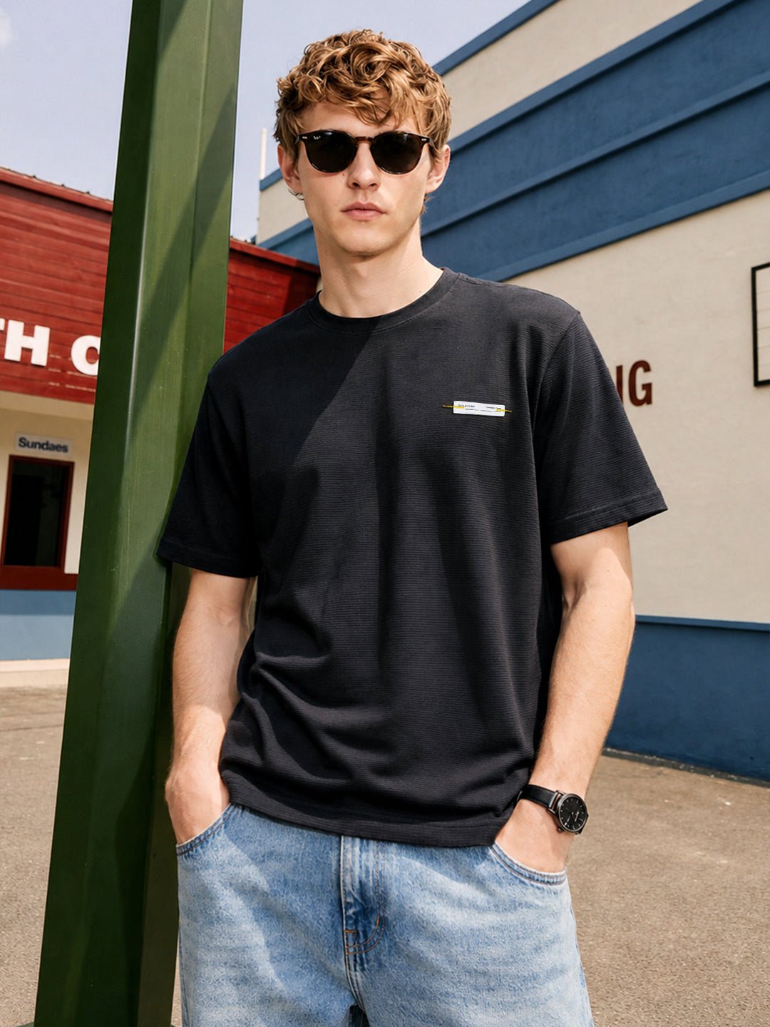 Men's Black Relaxed Fit Solid Casual T-Shirts