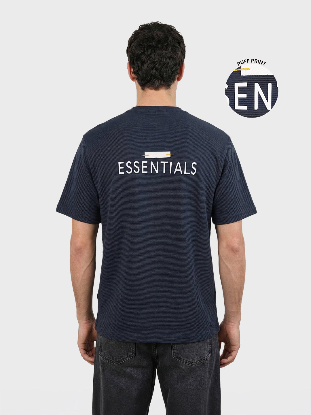 Men's Navy Blue Relaxed Fit Solid Casual T-Shirts