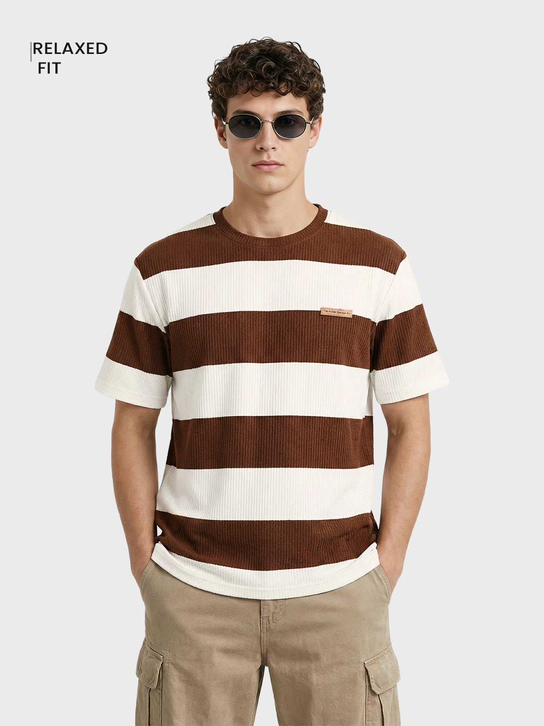 Men's Brown Relaxed Fit Solid Casual T-Shirts