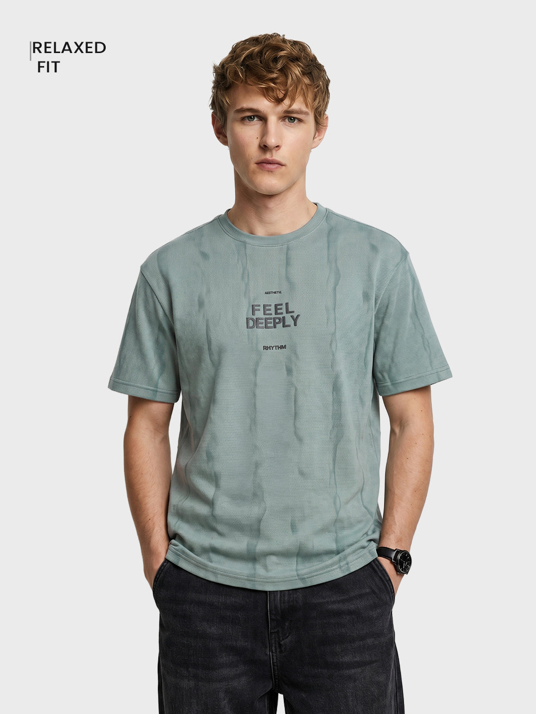 Men's Green Relaxed Fit Printed Casual T-Shirts