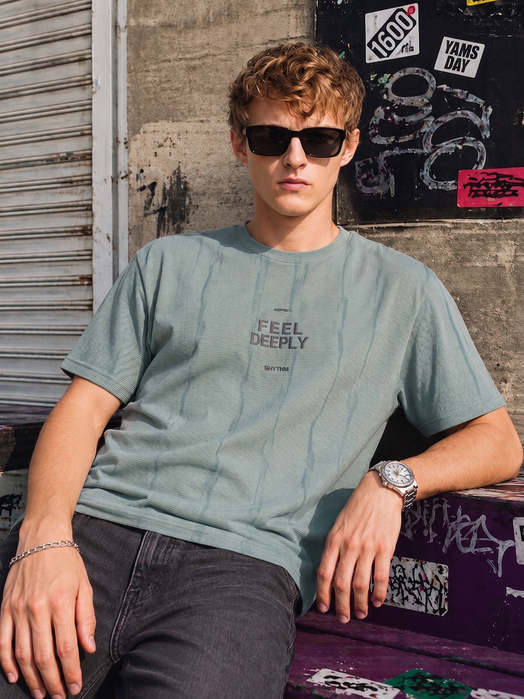 Men's Green Relaxed Fit Printed Casual T-Shirts