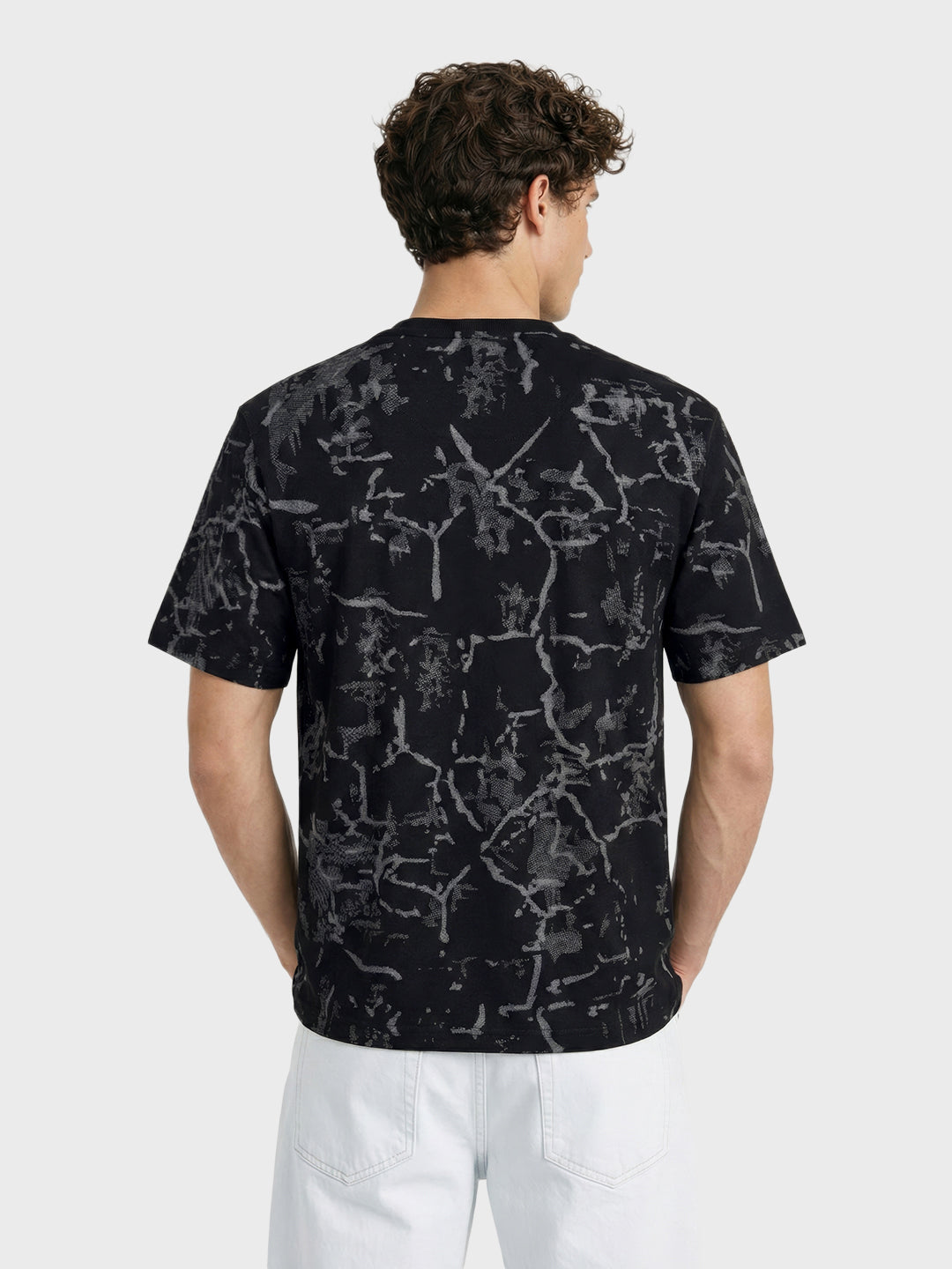 Men's Black Relaxed Fit Printed Casual T-Shirts