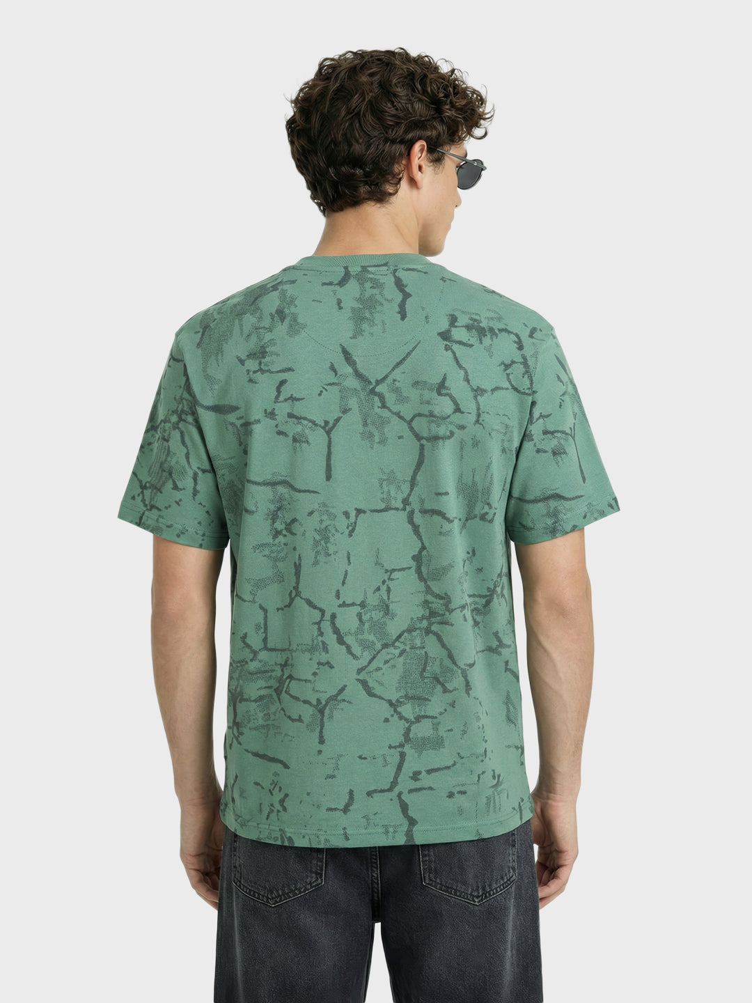 Men's Green Relaxed Fit Printed Casual T-Shirts
