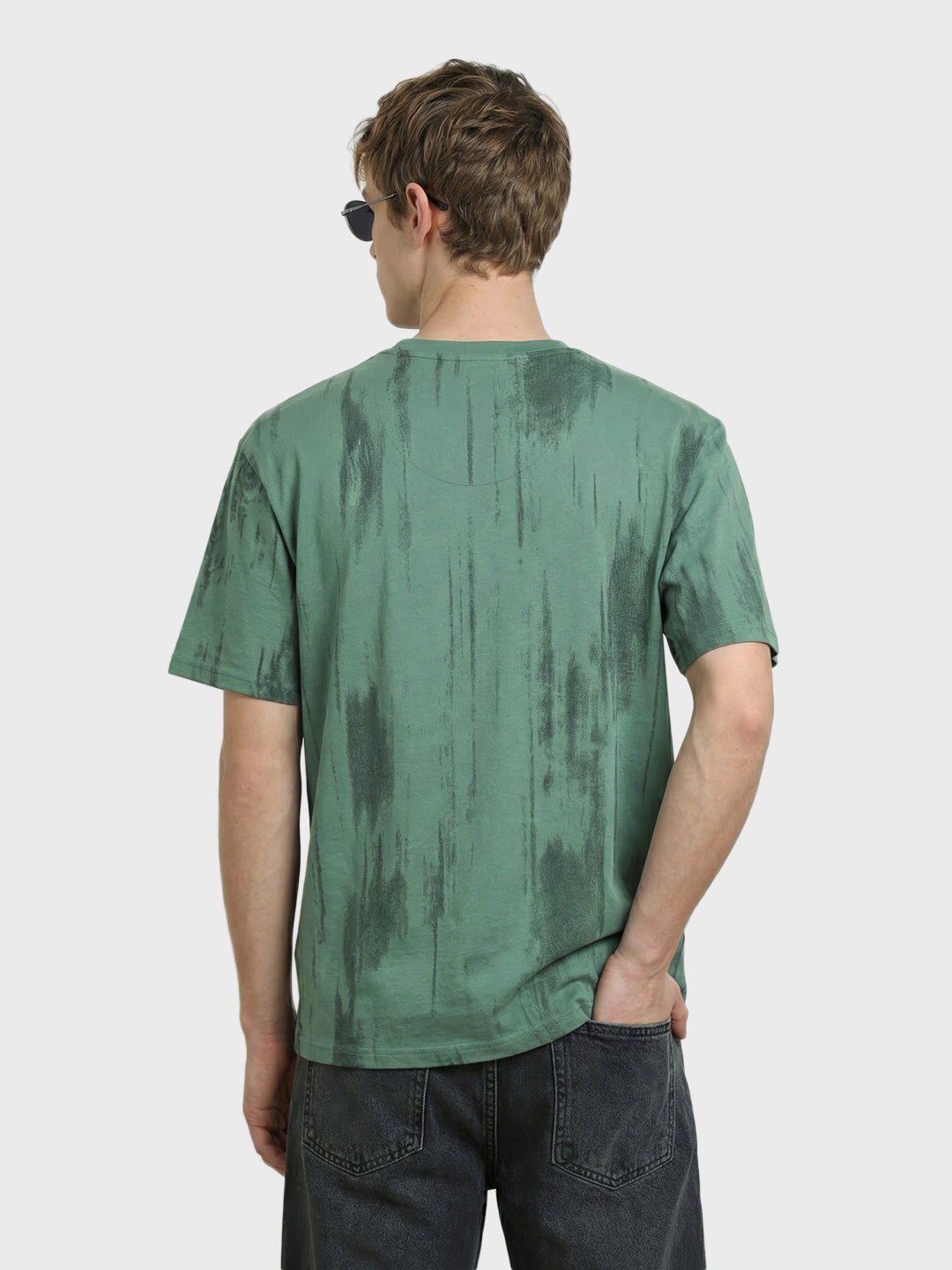 Men's Green Relaxed Fit Printed Casual T-Shirts