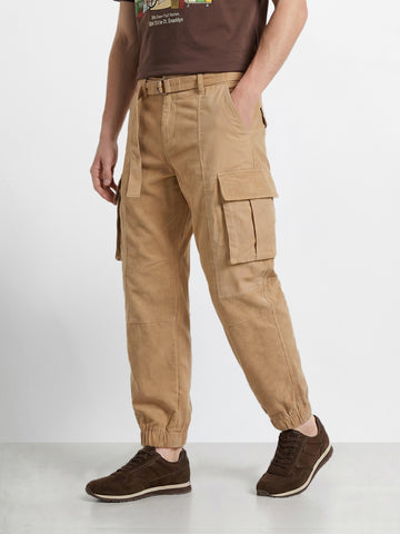 Men's Khaki Loose Tapered Fit Solid Casual Joggers