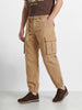Men's Khaki Loose Tapered Fit Solid Casual Joggers