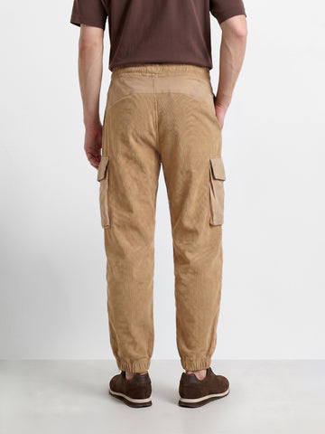 Men's Khaki Loose Tapered Fit Solid Casual Joggers