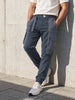 Men's Grey Loose Tapered Fit Textured Casual Joggers