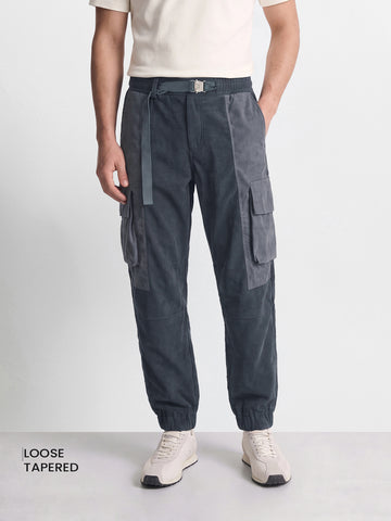 Men's Grey Loose Tapered Fit Textured Casual Joggers