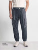 Men's Grey Loose Tapered Fit Textured Casual Joggers