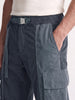 Men's Grey Loose Tapered Fit Textured Casual Joggers