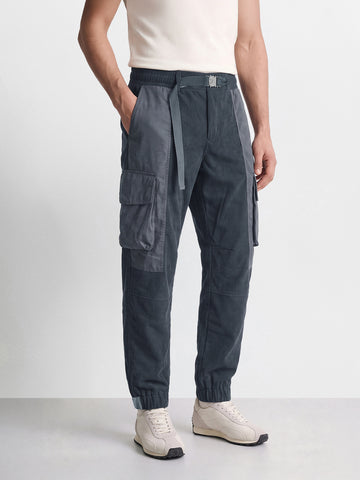 Men's Grey Loose Tapered Fit Textured Casual Joggers
