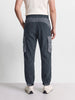 Men's Grey Loose Tapered Fit Textured Casual Joggers