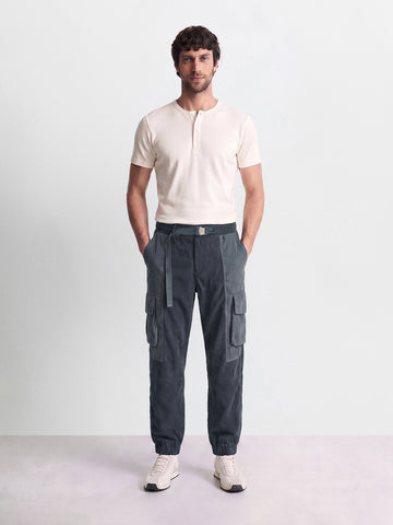 Men's Grey Loose Tapered Fit Textured Casual Joggers