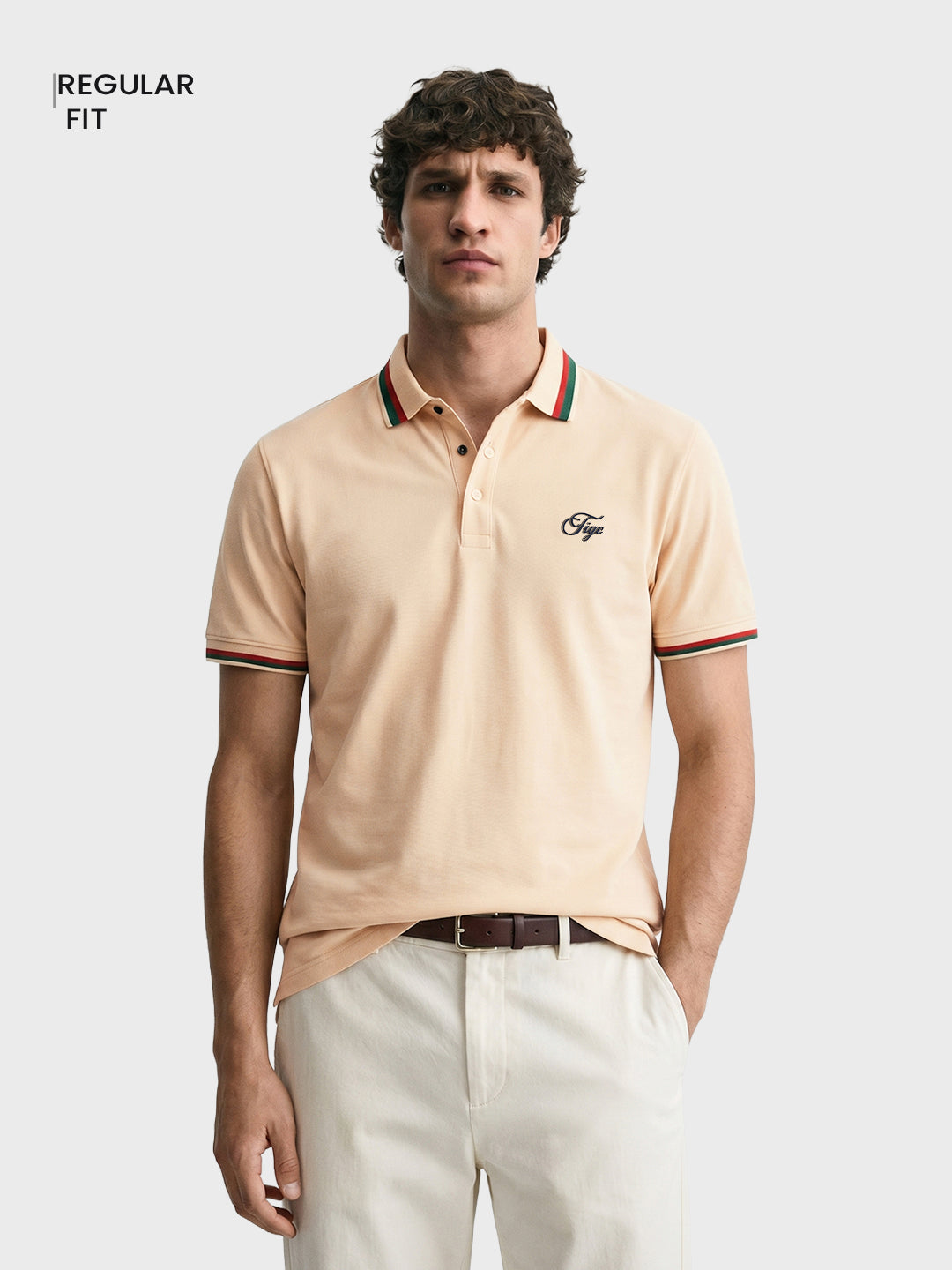Men's Beige Regular Fit Solid Casual Polo T-Shirts