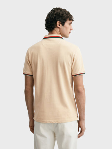 Men's Beige Regular Fit Solid Casual Polo T-Shirts