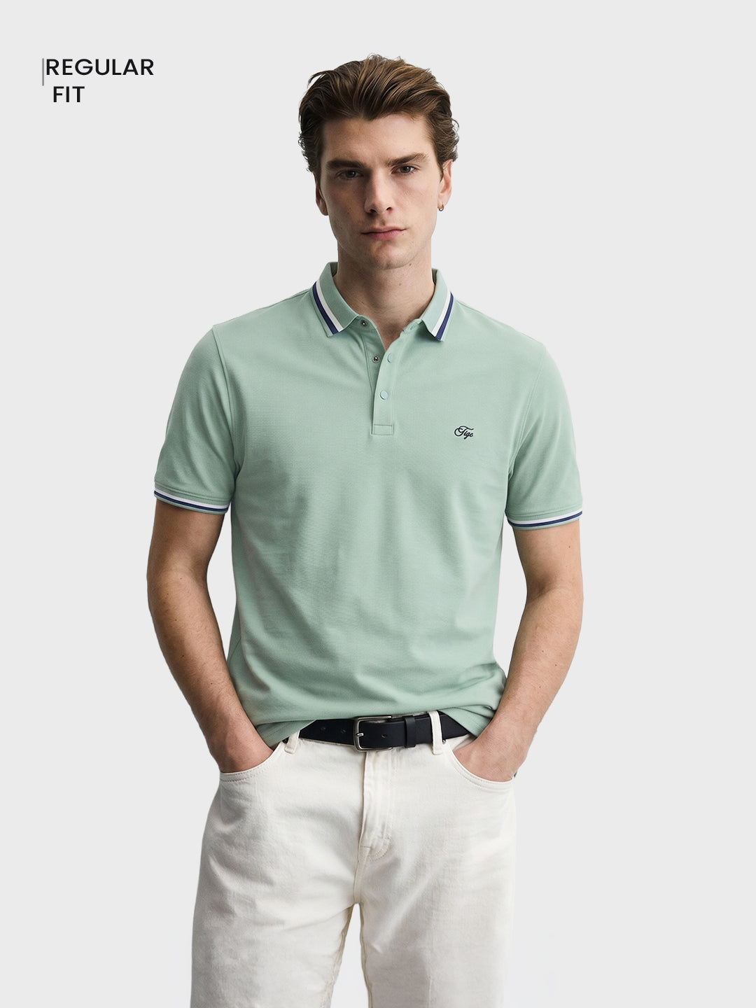 Men's Green Regular Fit Solid Casual Polo T-Shirts