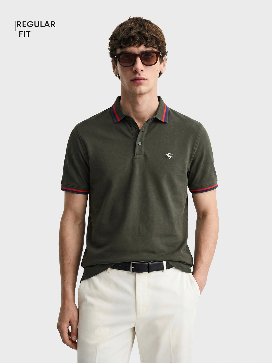 Men's Olive Regular Fit Solid Casual Polo T-Shirts