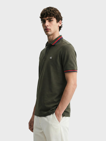 Men's Olive Regular Fit Solid Casual Polo T-Shirts