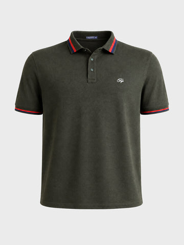 Men's Olive Regular Fit Solid Casual Polo T-Shirts