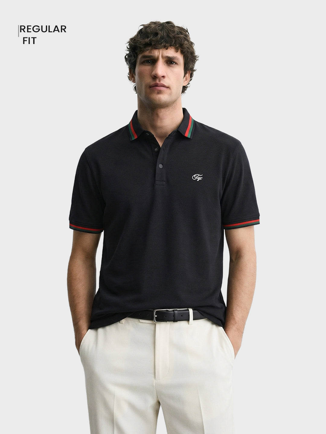 Men's Black Regular Fit Solid Casual Polo T-Shirts