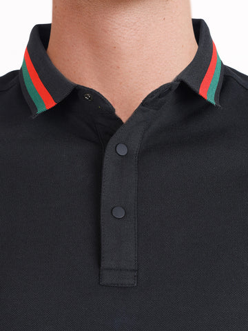 Men's Black Regular Fit Solid Casual Polo T-Shirts