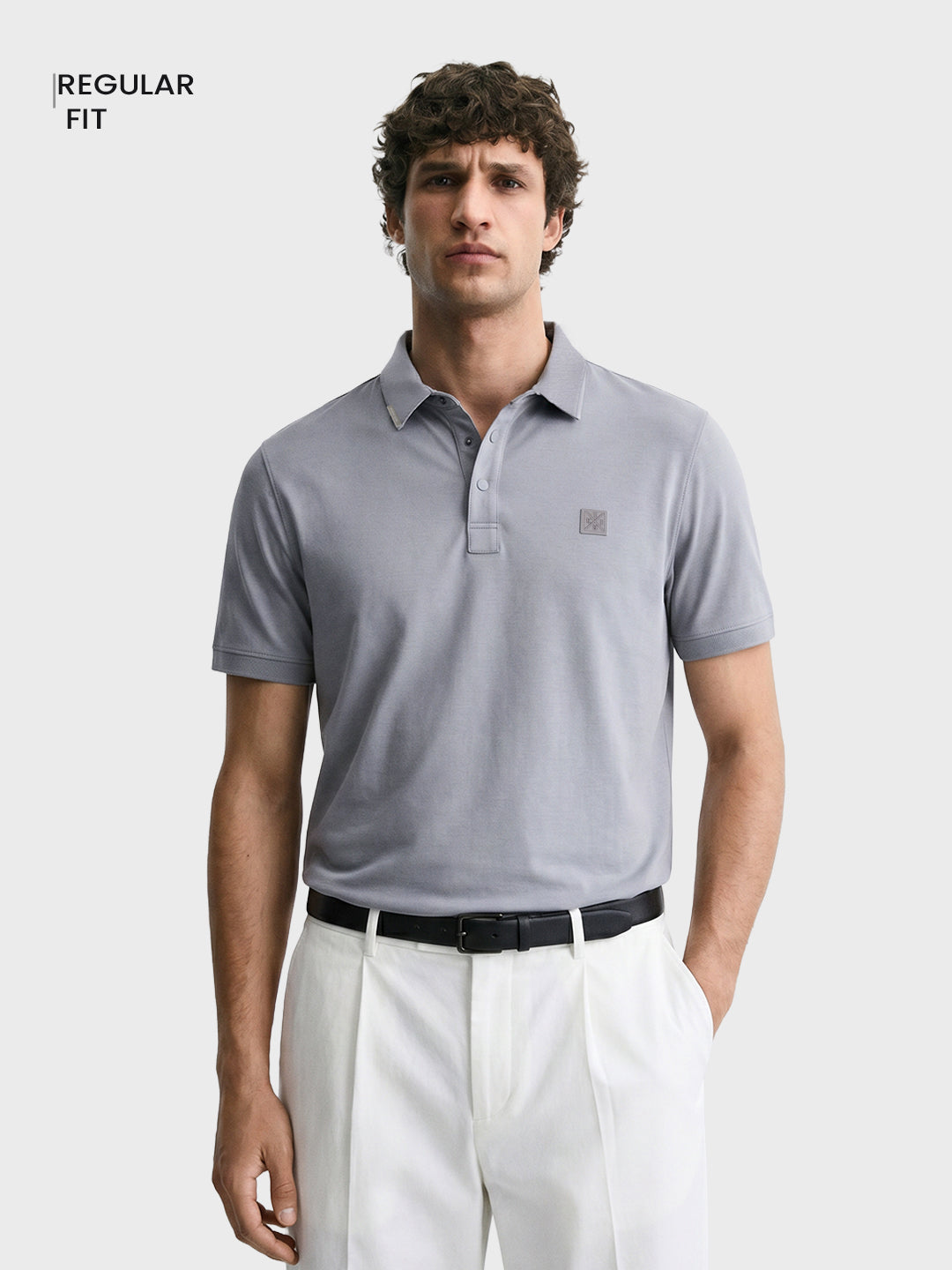 Men's Grey Regular Fit Solid Casual Polo T-Shirts