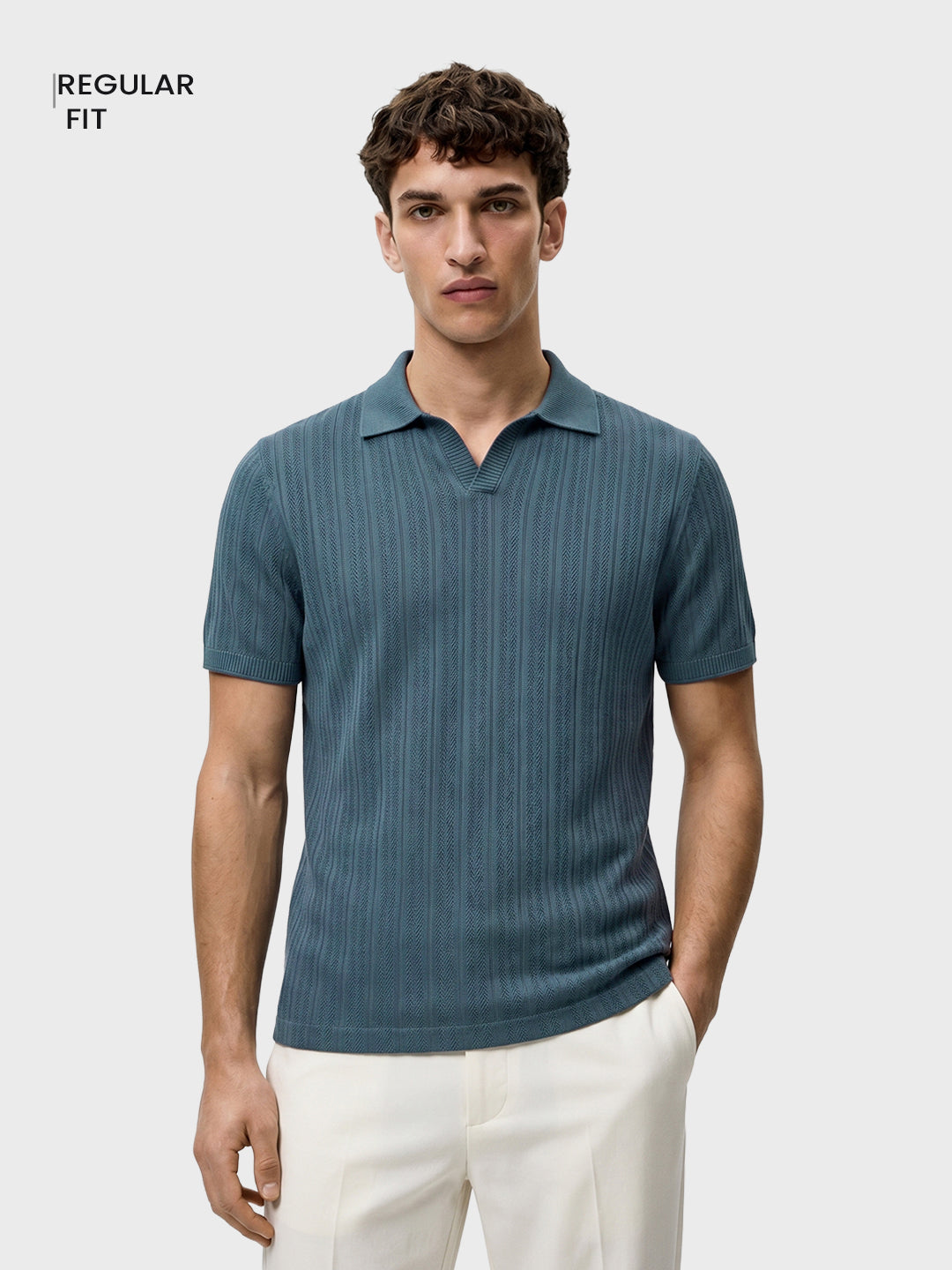 Men's Blue Regular Fit Solid Casual Polo T-Shirts