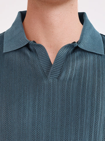 Men's Blue Regular Fit Solid Casual Polo T-Shirts