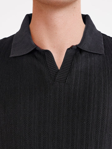 Men's Black Regular Fit Solid Casual Polo T-Shirts
