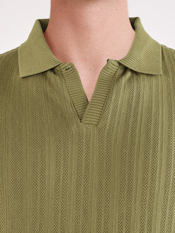 Men's Green Regular Fit Solid Casual Polo T-Shirts