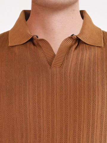Men's Brown Regular Fit Solid Casual Polo T-Shirts