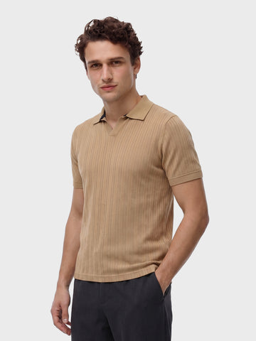 Men's Beige Regular Fit Solid Casual Polo T-Shirts