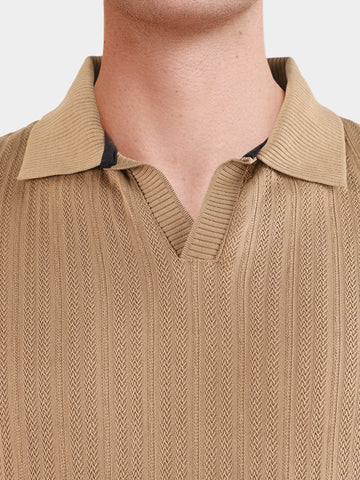 Men's Beige Regular Fit Solid Casual Polo T-Shirts