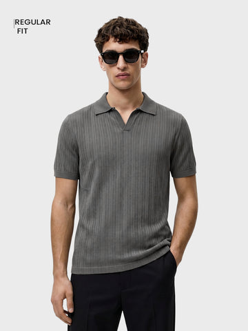 Men's Grey Regular Fit Solid Casual Polo T-Shirts