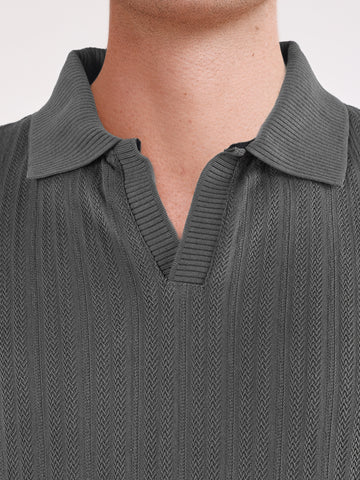 Men's Grey Regular Fit Solid Casual Polo T-Shirts