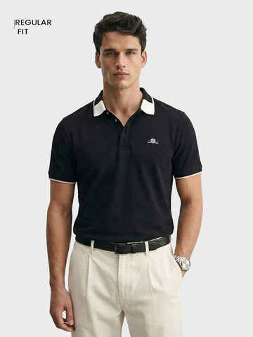 Men's Black Regular Fit Embroidered Casual T-Shirts