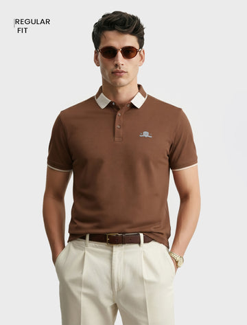Men's Brown Regular Fit Embroidered Casual T-Shirts