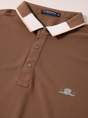 Men's Brown Regular Fit Embroidered Casual T-Shirts