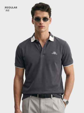 Men's Grey Regular Fit Embroidered Casual T-Shirts