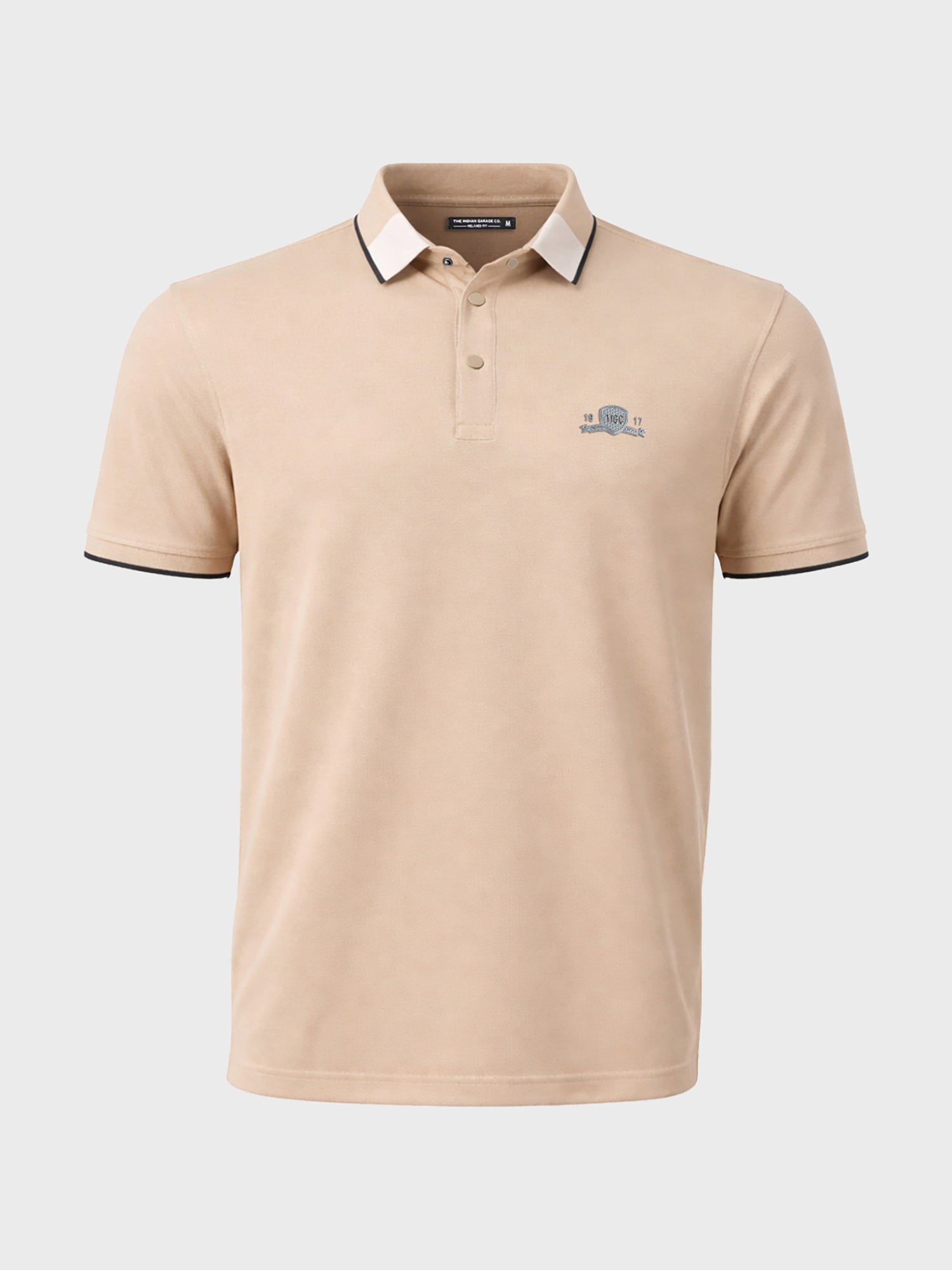 Men's Beige Regular Fit Embroidered Casual T-Shirts