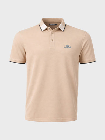 Men's Beige Regular Fit Embroidered Casual T-Shirts