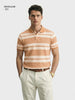 Men's Rust Regular Fit Striped Casual Flat Knit Polo T-Shirts