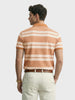 Men's Rust Regular Fit Striped Casual Flat Knit Polo T-Shirts