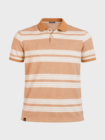 Men's Rust Regular Fit Striped Casual Flat Knit Polo T-Shirts