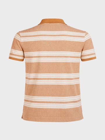 Men's Rust Regular Fit Striped Casual Flat Knit Polo T-Shirts