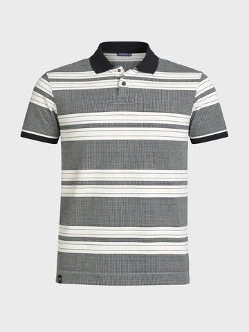 Men's Black Regular Fit Striped Casual Flat Knit Polo T-Shirts