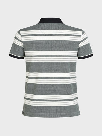 Men's Black Regular Fit Striped Casual Flat Knit Polo T-Shirts